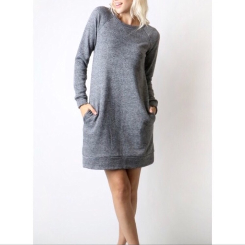 Marled Black French Terry tunic dress